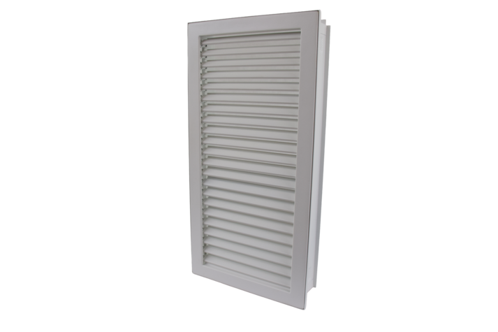 Kaltluftgitter hochkant mit kurzen Lamellen 23 x 45 weiß, putzbündig