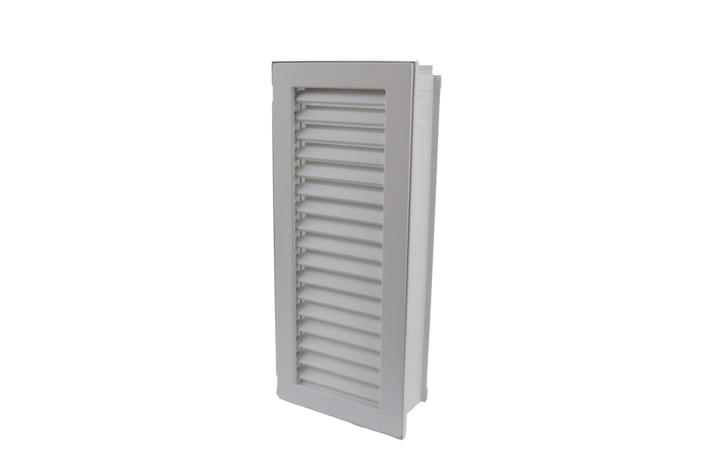 Kaltluftgitter hochkant mit kurzen Lamellen 15 x 35 weiß, putzbündig