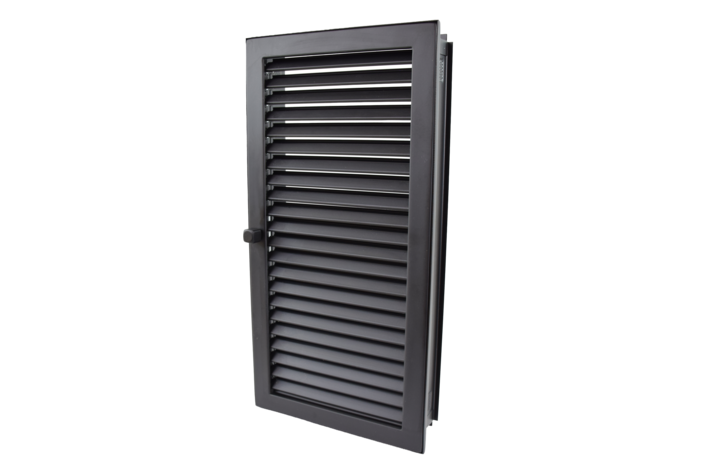 Warmluftgitter hochkant mit kurzen Lamellen 23 x 45 schwarz, putzbündig