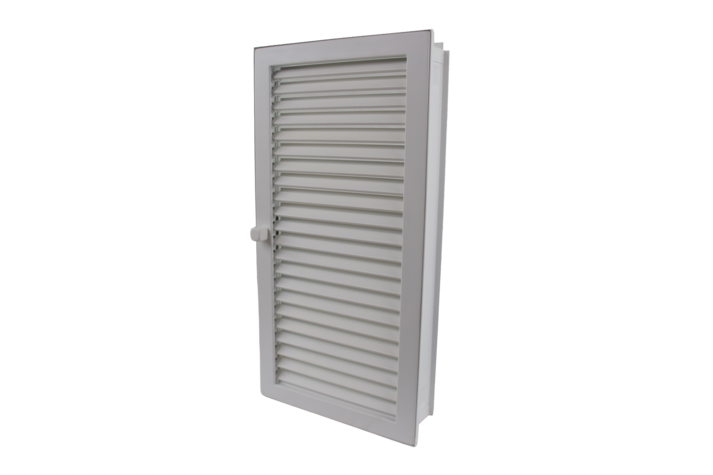 Warmluftgitter hochkant mit kurzen Lamellen 23 x 45 weiß, putzbündig