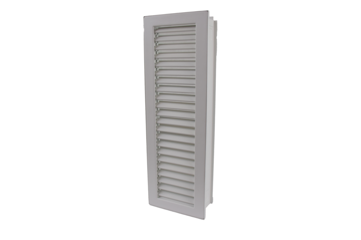 Kaltluftgitter hochkant mit kurzen Lamellen 15 x 45 weiß, putzbündig