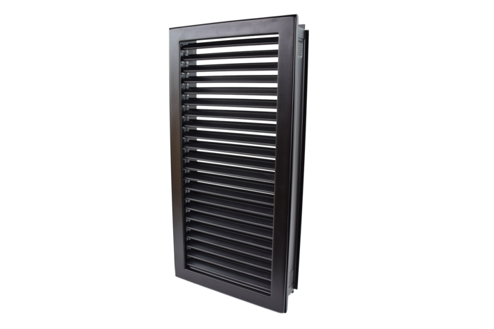 Kaltluftgitter hochkant mit kurzen Lamellen 23 x 45 schwarz, putzbündig