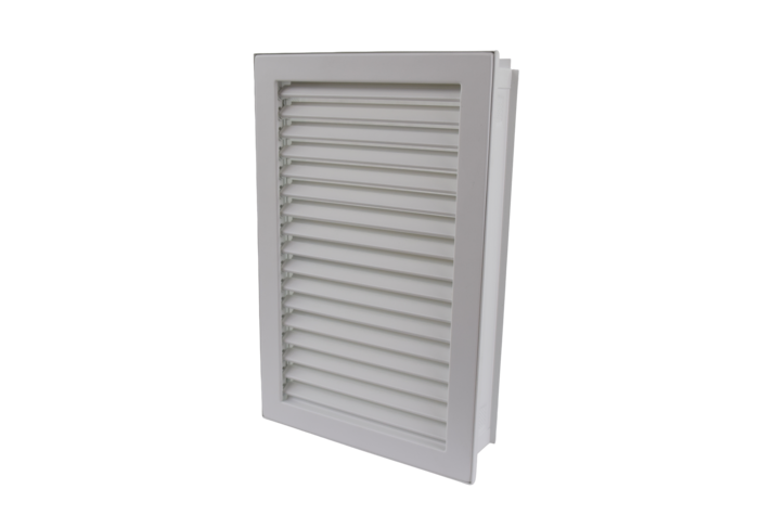 Kaltluftgitter hochkant mit kurzen Lamellen 23 x 35 weiß, putzbündig